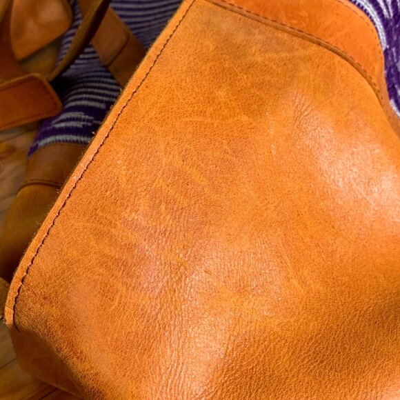 Guatemalan Leather/Textile Zip Top Overnight Duffle Bag - Picture 9 of 16